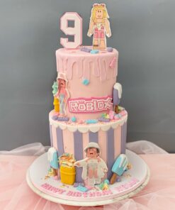 Pink Roblox themed cake joyful treats